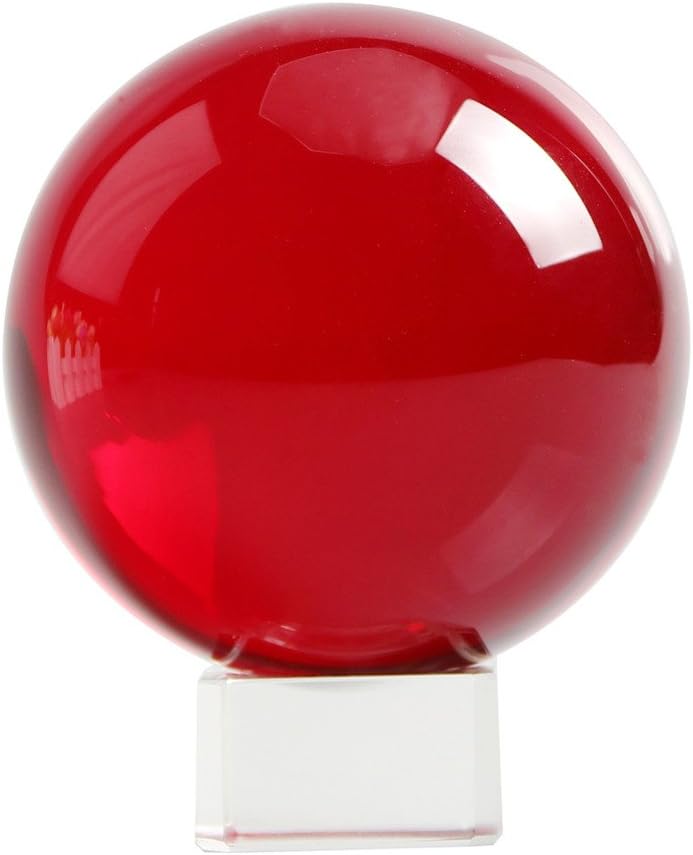 Qianruna 3.1 Inch (80mm) Crystal Glass Ball Feng Shui Crystal Sphere with Stand for Home Decor Gifts (Red)