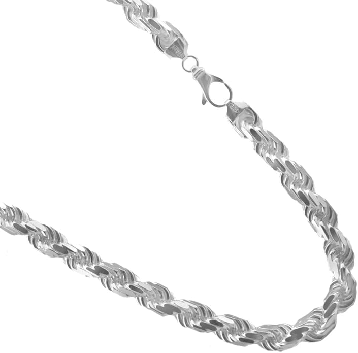 JOSCO 10mm Sterling Silver DiamondCut Rope Chain. Thick