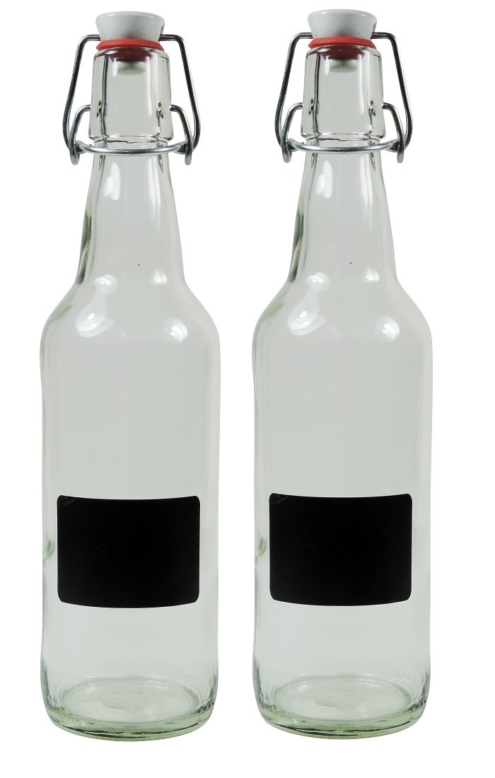 Viva-Haushaltswaren 2 x empty glass bottles 500 ml with swing top made of porcelain to fill yourself, including 2 labelling labels
