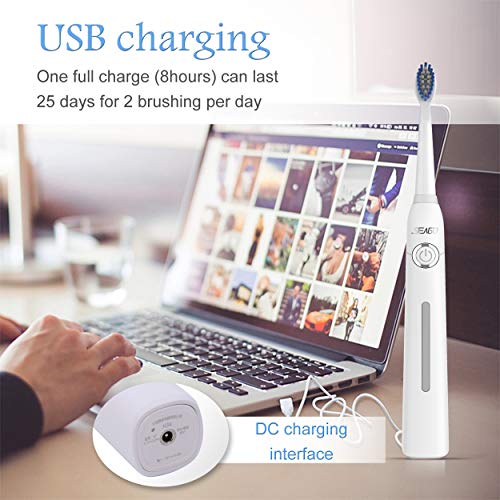 Sonic Electric Toothbrush for Adults Waterproof IPX7 Rechargeable Toothbrush 5 Modes & Smart Timer-Ultra Sonic 40,000 VPM Motor with 3 Dupont Brush Heads (Black)