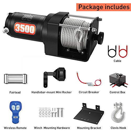 ZEAK 12V DC 3500 Lb. ATV/UTV Electric Winch Kit, Steel Cable With