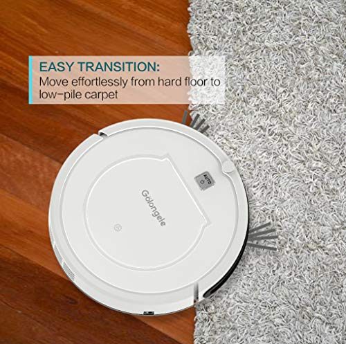 Golongele Robot Aspirador, succión de 1400Pa, Auto Recarga de batería, 4 Modos de Limpieza, Robot Aspirador para pelos de Perro, Suelos de parquet y alfombras de Pelo Corto