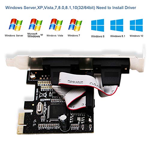 LinksTek 2 Port PCI Express Serial/RS-232/DB9/COM Port Card Adapter with 16C550 UART for Windows CE,XP,Vista,7,8.0,8.1,10(32/64bit) and Linux Systems-PCIE Serial Port Card(PCIE-SE2)