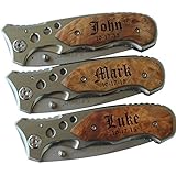 Personalized Pocket Folding Knife with Metal Blade - Groomsmen Wedding Party Father's Day Gifts - Custom Monogrammed Engraved for Free