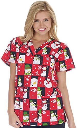 Ladies 3 Pocket V-Neck Scrub Top, Snow Peaking, 9904-1289