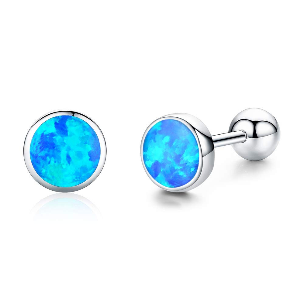 Opal Earrings Sterling Silver Opal Birthstone Earrings Blue /White/Pink Stud Earrings Jewellery for Women girls Best Birthday Gifts