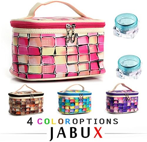 JABUX PU Leather lattice Cosmetic Bag Pink Travel Toiletry Cosmetic Makeup Bag Organizer With Mirror 1 pcs (Free 3 gram Cosmetic Sample Containe 2 Pieces) (Style 2)