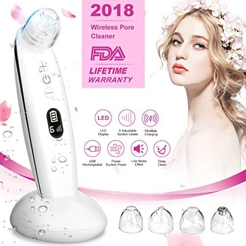 2018 Blackhead Remover Vacuum, Electric Skin Pore Cleaner Blackhead Vacuum Suction Removal Rechargeable Skin Peeling Machine Comedone Acne Eliminator Device with Wireless Charger For Nose Face Women