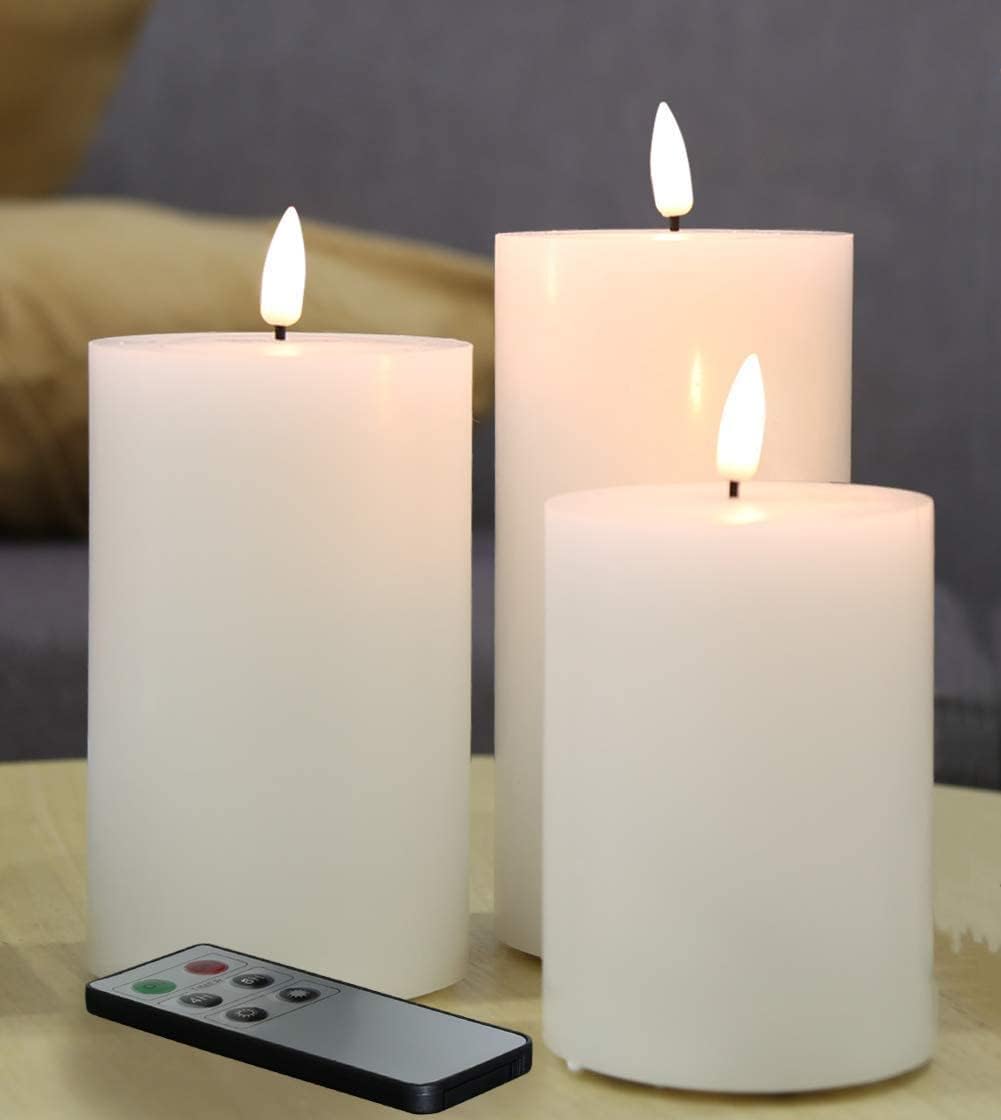 Lighting - Eywamage White Flat Top Flameless Candles with Remote, Flickering Real Wax LED Battery Candles D 3