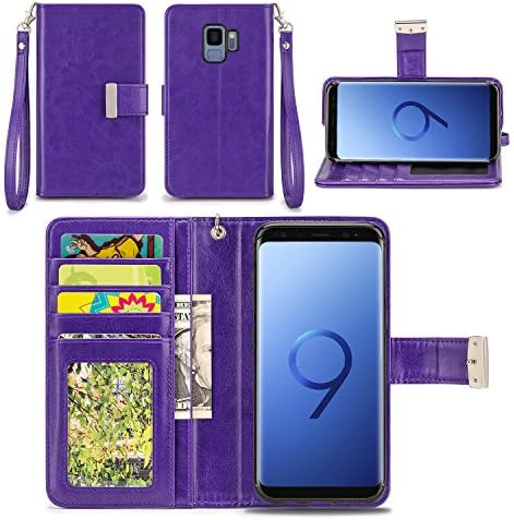 Samsung Galaxy S9 Case - IZENGATE [Classic Series] Wallet Cover PU Leather Flip Folio with Stand (Purple)
