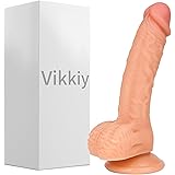 Vikkiy 7.3 Inch Realistic Dildo Feels Like Skin Body-Safe Material G spot Stimulator Dildos with Strong Suction Cup for Hands