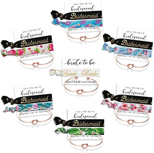 MOOKOO Bridemaid Love Knot Bracelets Set 9 7 6 Set Bride Tribe Hair Tie and Bracelets Bridal Shower Cuff for Girls Women