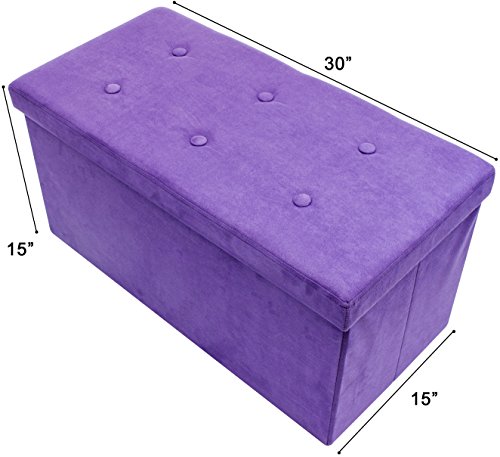 Sorbus Storage Ottoman Bench â€“ Collapsible/Folding Bench Chest with Cover â€“ Perfect Toy and Shoe Chest, Hope Chest, Pouffe Ottoman, Seat, Foot Rest, â€“ Contemporary Faux Suede (Medium-Bench, Purple)