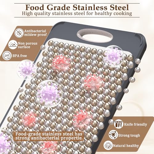 GUANCI Cutting Board for Kitchen Double Sided 304 Stainless Steel Chopping Board Food-Grade Stainless Steel and Wheat Straw PP Large Size 16”×11” Easy to Clean