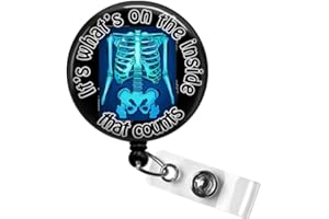 SCRAPHEART Radiology Tech Badge Reel Gift, X-Ray Film "Inside that Counts" Retractable ID Name Badge Holder, XRay Tech Badge, Orthopedics Badge Clip, Chest X Ray Bones Badge Reel
