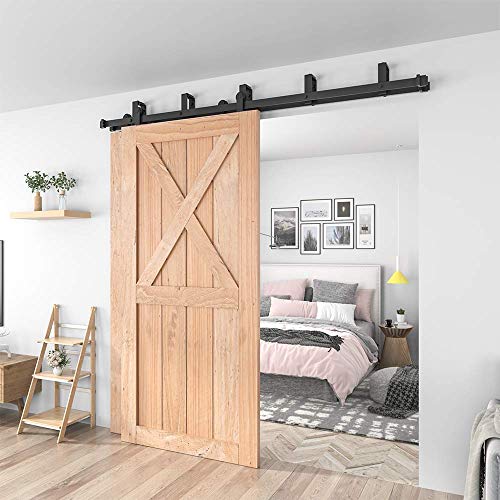 WINSOON Top Mount Double Bypass Barn Door Hardware 6 FT Track Double
