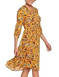 ACEVOG Women's Vintage 3/4 Sleeve V-Neck Pleated Casual Midi Floral Dress