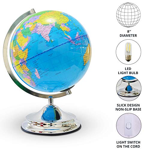 Illuminated Kids Globe with Stand – Educational Gift with Detailed World Map and LED Night Light (Power Cord Included)
