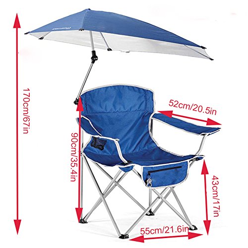 HM&DX Portable Folding chairs outdoor Camping chairs With sunshade Sun protection Beach chair Compact Camping hiking beach fishing garden -blue - Thumbnail 3