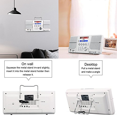 DPNAO CD Player, Portable Boombox with FM Radio Alarm Clock USB SD Card AUX-in Remote Headphone Jack for Kids (White)