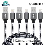 Everdigi iPhone Charger Nylon Braided Lightning Cable Compatible with iPhone 7 7Plus 6s 6 6Plus 5s 5c 5 iPad (3Pack 3Feet)
