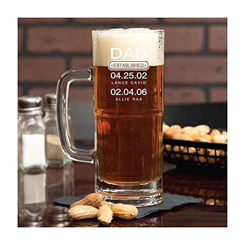 Custom Dad Beer Glass Fathers Day Gift Established Date Pilsner Glass, Pint Glass, Beer Mug with Handle