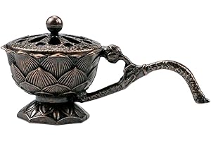 Lifelike Bronze Lotus Incense Burner with Handle, Ventilated Cover Holder for s C s and Coils, for Meditation Yoga Bedroom Of