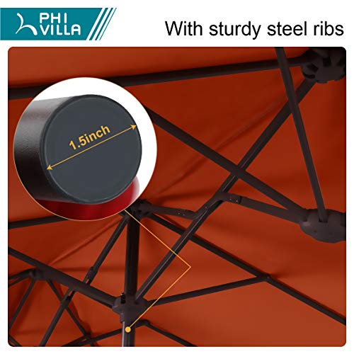 PHI VILLA 13ft Outdoor Market Umbrella DoubleSided Twin Large Patio Umbrella with Crank, Orange