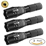 3Pcs Tactical Flashlight, Wowlite 1600 LM Ultra Bright - CREE XML T6 LED Taclight As Seen On Tv with 5 Light Modes and Adjustable Focus for Emergency Camping Hiking