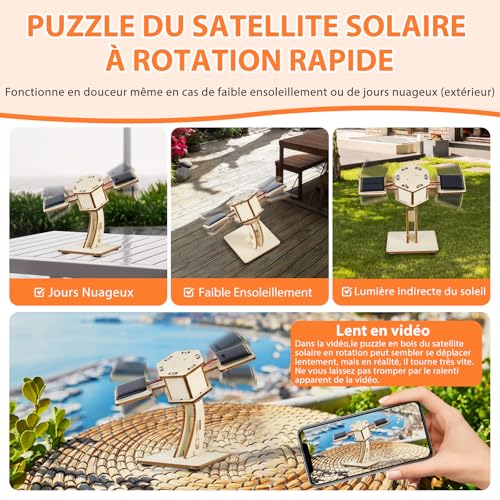 3D Wooden Solar Rotating Satellite Puzzle – Building Model Kit for Children, STEM Educational Science Toy for Boys and Girls from 8 to 12 Years, Ideal for Stimulating Creativity