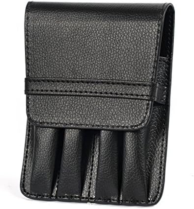 Topoomart Black Pen Pouch Case PU Leather Holder for 4 Fountain Rollerball Pen Storage Separate Slot