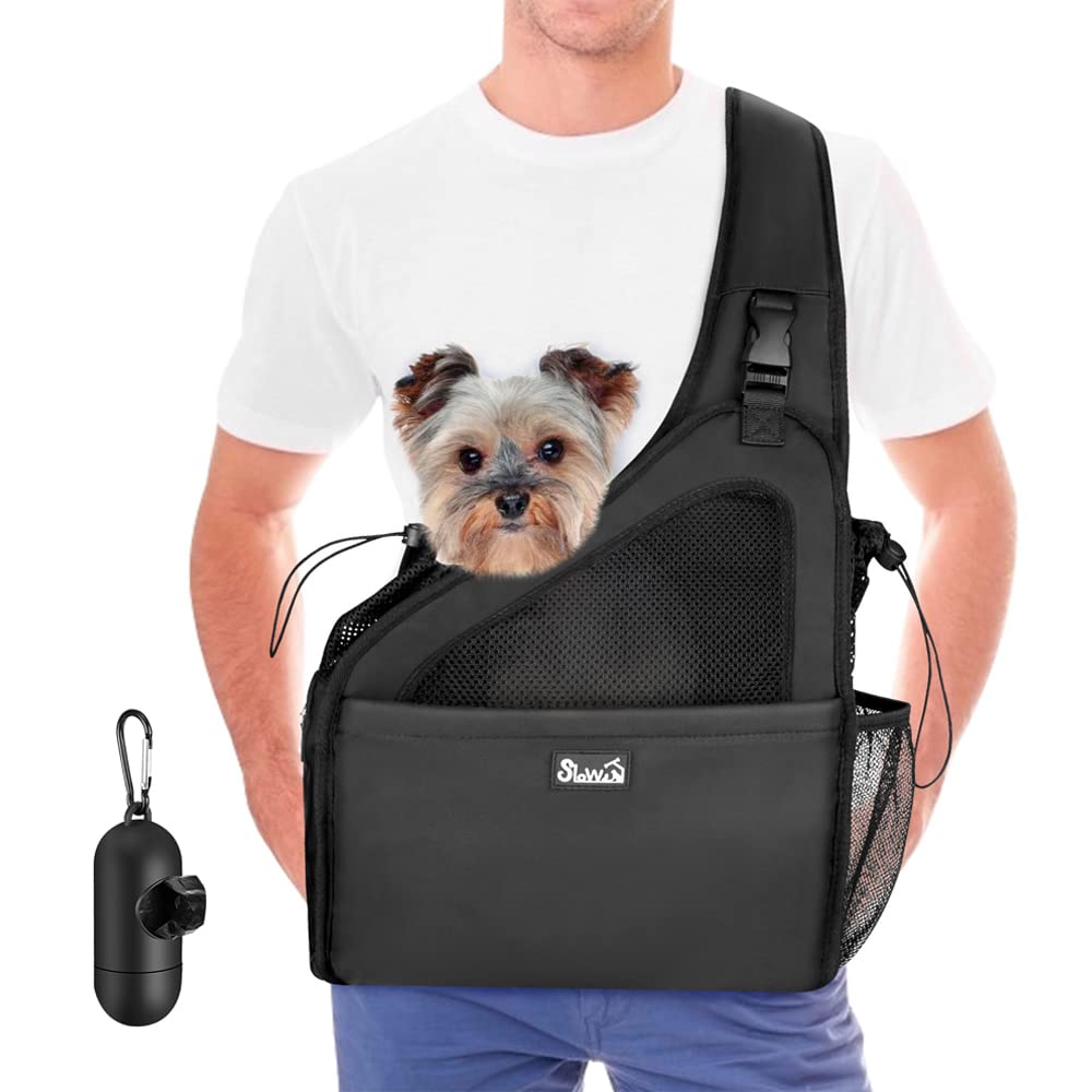 Eyein Pet Puppy Sling Carrier, Up to 12 lbs Hand Free Cat Dog Papoose, Hard Bottom Support Small Animal Travel Tote Bags with Breathable Mesh Adjustable Padded Strap Safety Belt Machine Washable — image 1