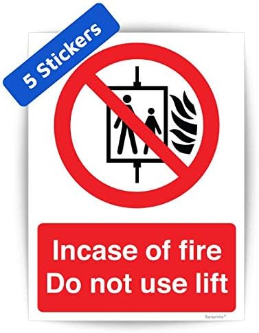 Pack of 5 Do Not Use Lift in Event of Fire Sign (150 x 200 mm) Waterproof Stickers Lift Safety Signs
