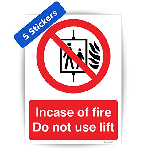 Pack of 5 Do Not Use Lift in Event of Fire Sign (150 x 200 mm) Waterproof Stickers Lift Safety Signs