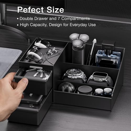 DancesCat Black Cosmetic Organiser for Men, Dressing Table Makeup Organiser with Drawers, Skincare Organiser Storage Box, Ideal Perfume Stand for Mens Bedroom&Bathroom Accessories (Matte Black)