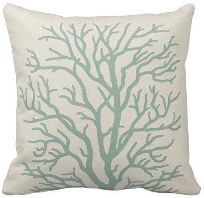 Coral Tree In Seafoam Green Pillow Case Personalized 18x18 Inch Square Cotton Throw Pillow Case Decor Cushion Covers