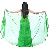 SHOWYOU 98.43" x 47.24" Lightweight Semicircle Chiffon Veil Belly Dance Scarf Blue Veil Scarf Shawls Trimed Gold Sequence (DARK GREEN)