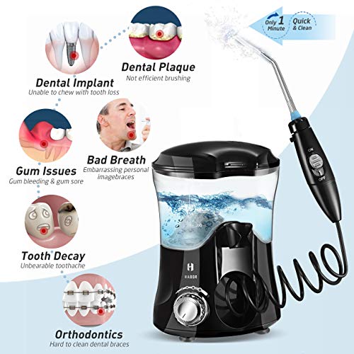 Habor Upgraded Water Flosser, FDA 600ML Water Dental Flosser with 7 Multifunction Tips for Family Use, Leak Proof Oral Irrigator with 10 Pressure Settings for Braces Teeth Care
