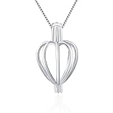 LGSY Minimalism Heart Cage Pendants for Pearl Jewelry Making Sterling Silver, Design Cage Pendants for Women