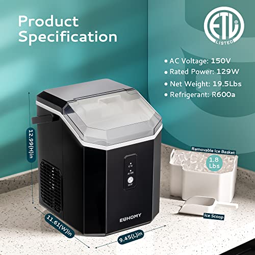 EUHOMY Nugget Ice Maker Countertop with Handle, Ready in 6 Mins, 33lbs