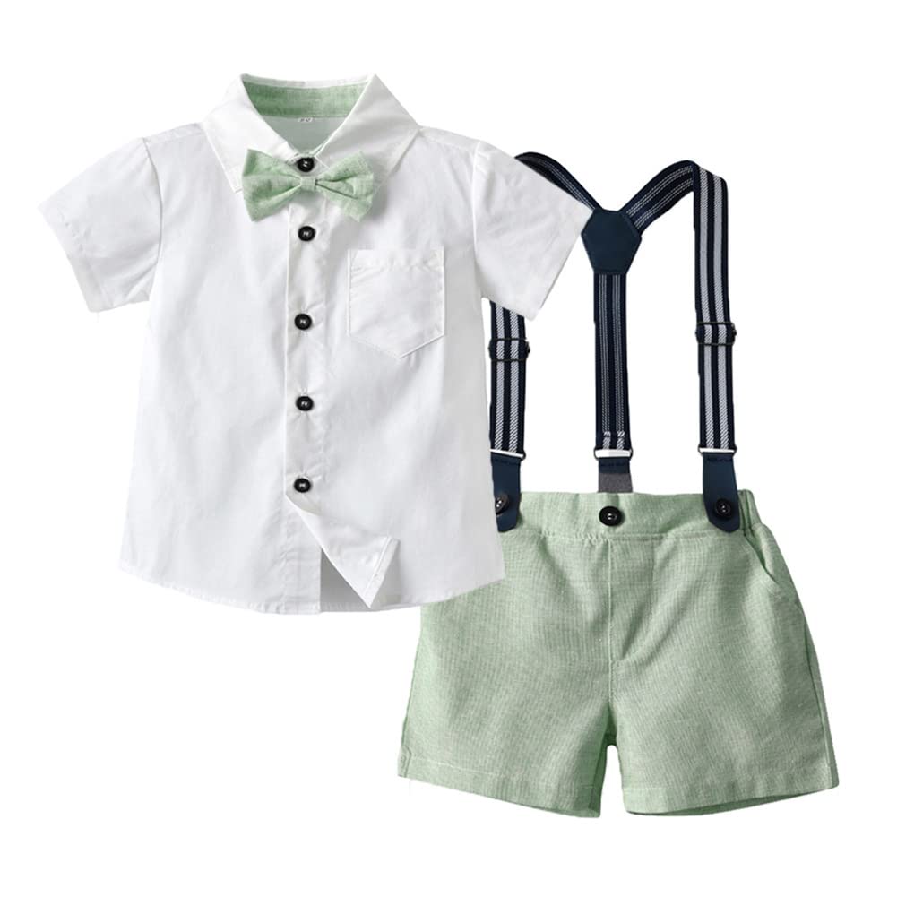 Photo 1 of Baptism Christening Outfits for Boys Baby Clothes Sets Toddler Boy Outfits Gentleman Suits Bow Tie Shirts Suspenders Shorts Birthday Formal Wedding Party Dress Suit White + Green - Shorts 6-7 Years