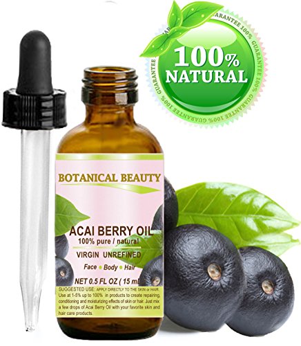 ACAI BERRY OIL. 100% Pure/ Natural Cold Pressed Carrier Oil. 0.5 fl.oz-15 ml. For Skin, Hair, Lip and Nail Care.