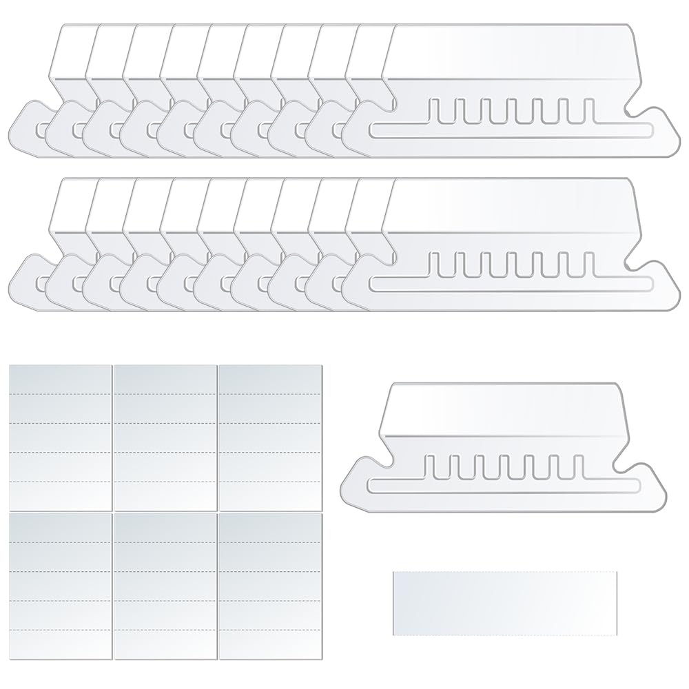 PMTFUMY 100 Pack of Clear PVC Label Holders (50 Folders + Labels)，Clear Suspension File Tabs & Inserts ， Repositionable Label Index Dividers for Filing Cabinets and Hanging Files