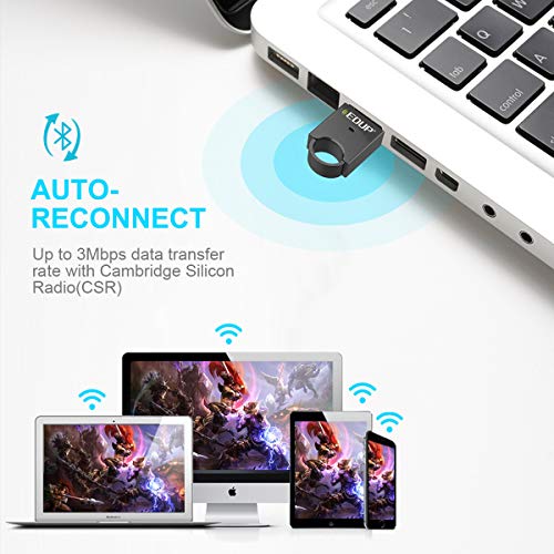USB Bluetooth Adapter for PC - EDUP USB Bluetooth 4.0 Dongle EDR Wireless Receiver for Laptop Computer Desktop with Windows 10 8.1 8 7 XP Vista - Work for Bluetooth Speakers Headphones Mouses Printers