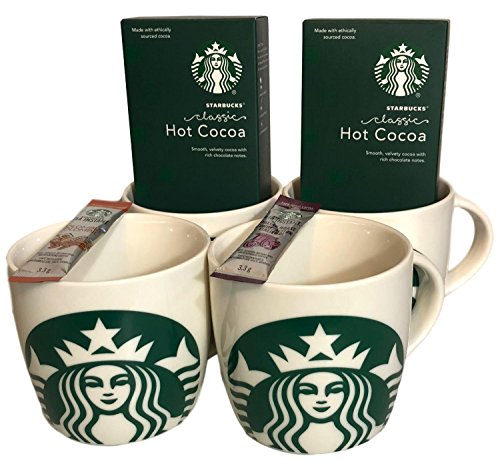 Starbucks Share The Cheer 4 14 Ounce Mugs, 2 Starbucks Via Packets, And 2 Classic Cocoa Packet Bundle