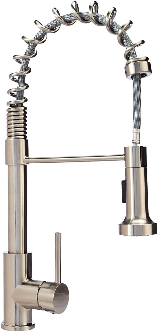 Amazonbasics Pro Style Spring Sprayer Kitchen Faucet Satin Nickel