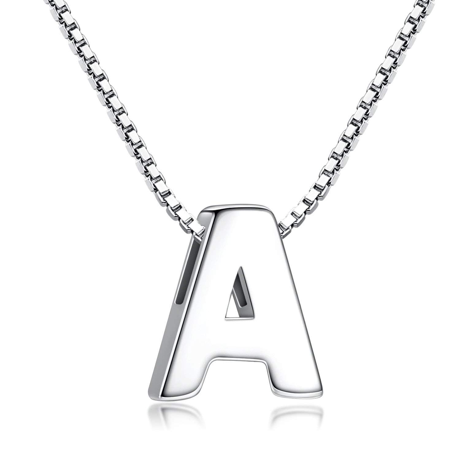 Candyfancy 1.0mm 18 inch 925 Sterling Silver 26 Small Letters Alphabet A-Z Initial Pendant Box Chain Necklace (A with Chain) — image 1