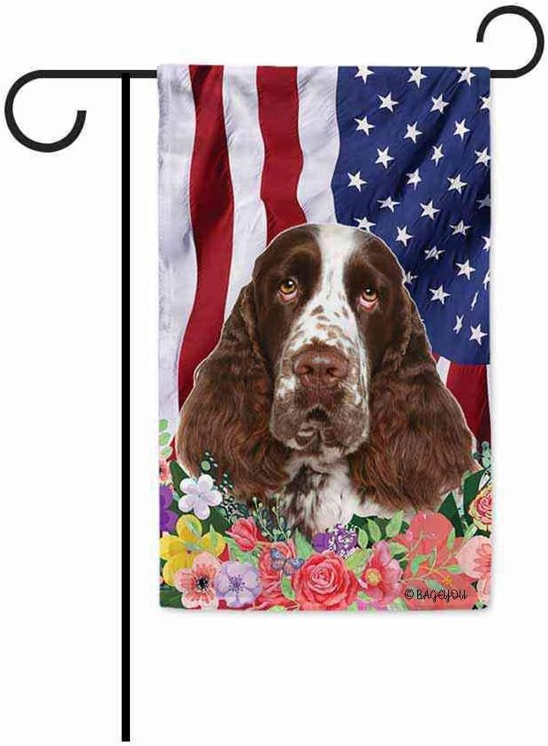 BAGEYOU American Flag with My Love Dog English Springer Spaniel 4th of July Patriotic Decoraive Garden Flag for Outside Colorful Flowers Summer Home Decor Banner 12.5 X 18 Inch Printed Double Sided