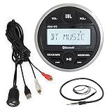 JBL PRV-175 Gauge Style Marine Boat Cycle Digital Media Bluetooth Receiver Bundle Combo With Enrock USB 3.5MM AUX To RCA Interface Mount Cable + Enrock 22" Wired Radio Antenna