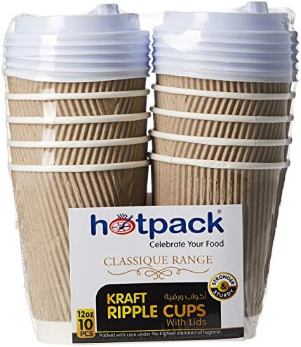 Hotpack Paper Ripple Kraft Cup + Lid, 10 Pieces, 12oz. price in UAE ...